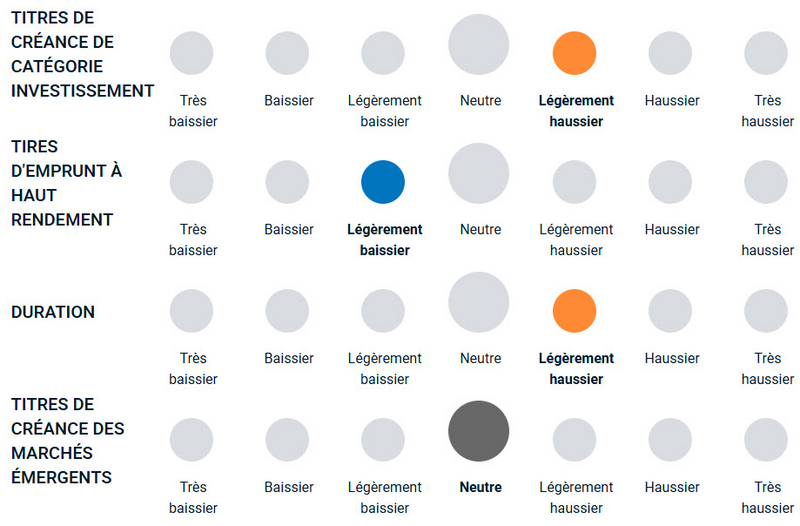 graphique illustrant la façon dont l’équipe est haussière ou baissière à l’égard de différents types d’endettement