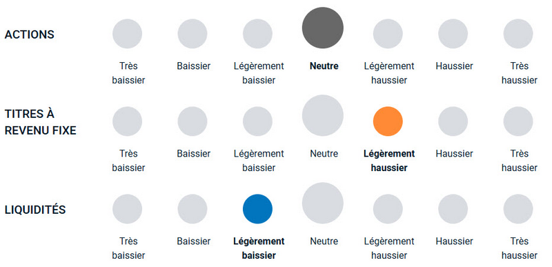 graphique illustrant comment l’équipe se sent haussière ou baissière envers les différentes classes d’actifs