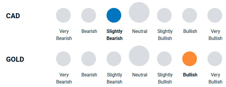 chart illustrating how bullish or bearish the team is towards currencies and gold