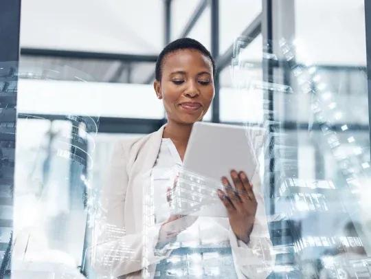 happy lady with a tablet