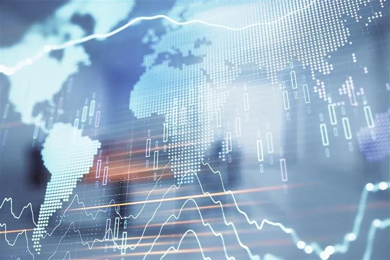 line chart over world map