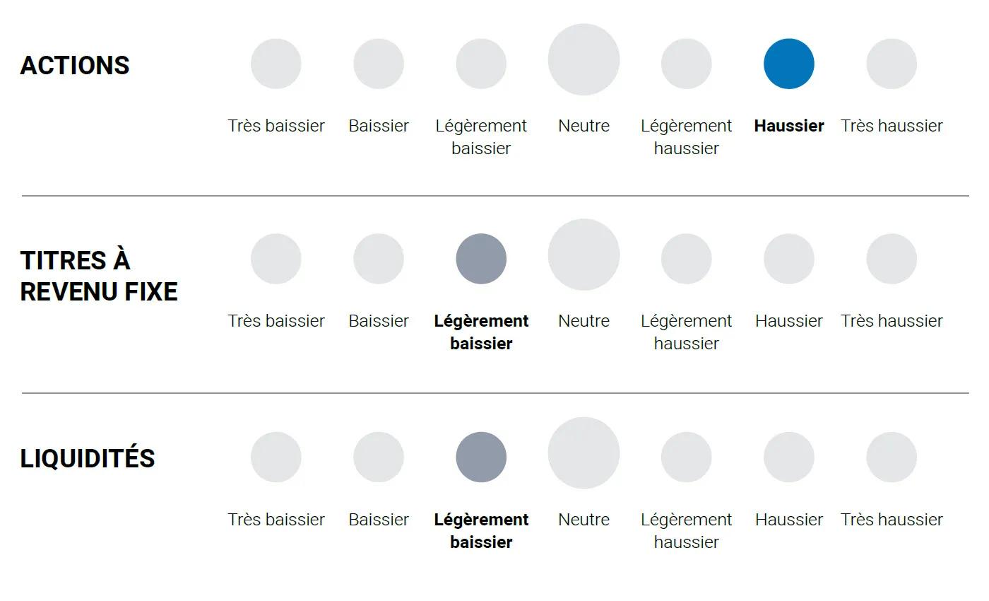 Graphique : actions / titres à revenu fixe / liquidités