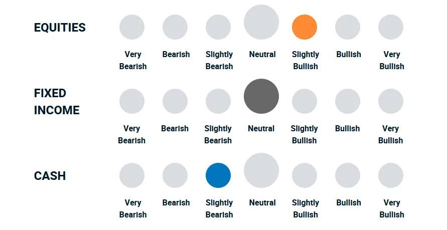 A diagram illustrating how bullish or bearish the portfolio management team is towards different asset classes