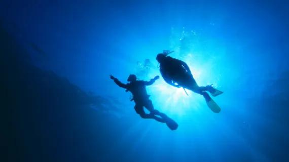 Deux plongeurs dans l’eau bleue profonde