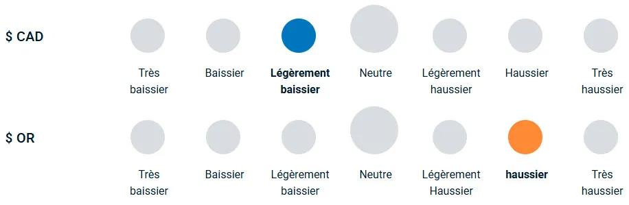 graphique illustrant comment l’équipe est haussière ou baissière vis-à-vis des devises et de l’or