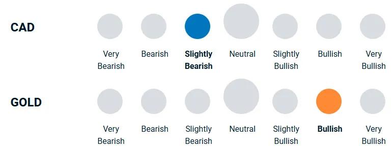 chart illustrating how bullish or bearish the team is towards currencies and gold