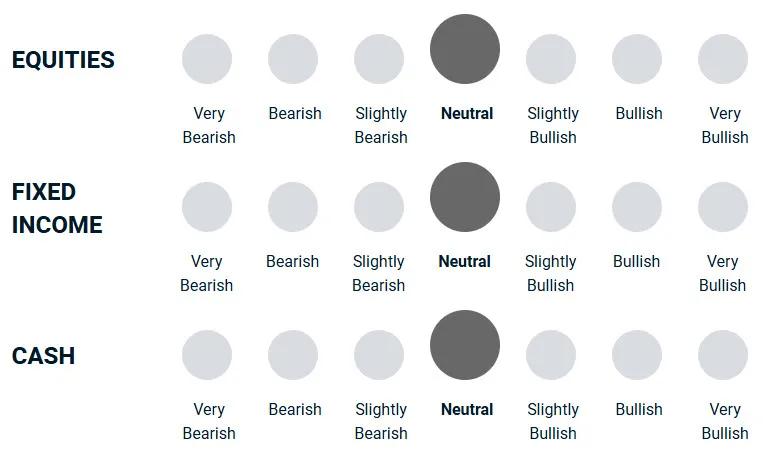 A diagram illustrating how bullish or bearish the portfolio management team is towards different asset classes